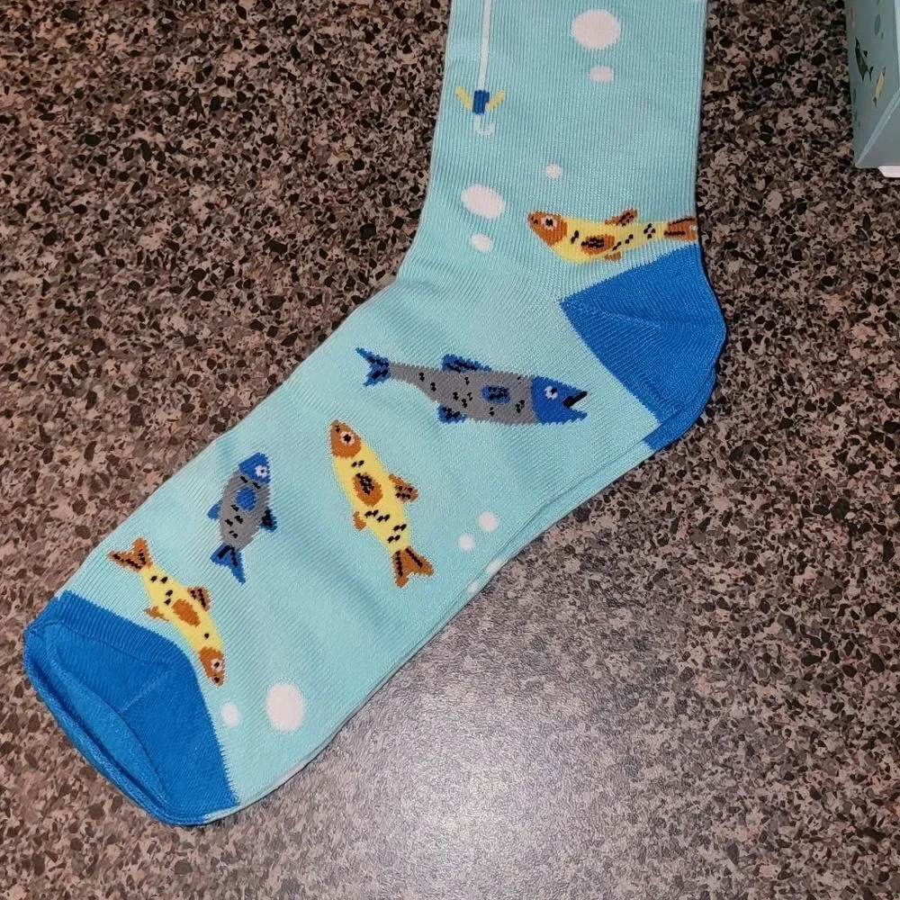 New Fun Hobby Socks My Luck Fishing 🎣 Fish Socks 2 Pair Boxed Individual Bundle